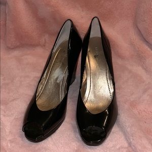 BCBG black wedges